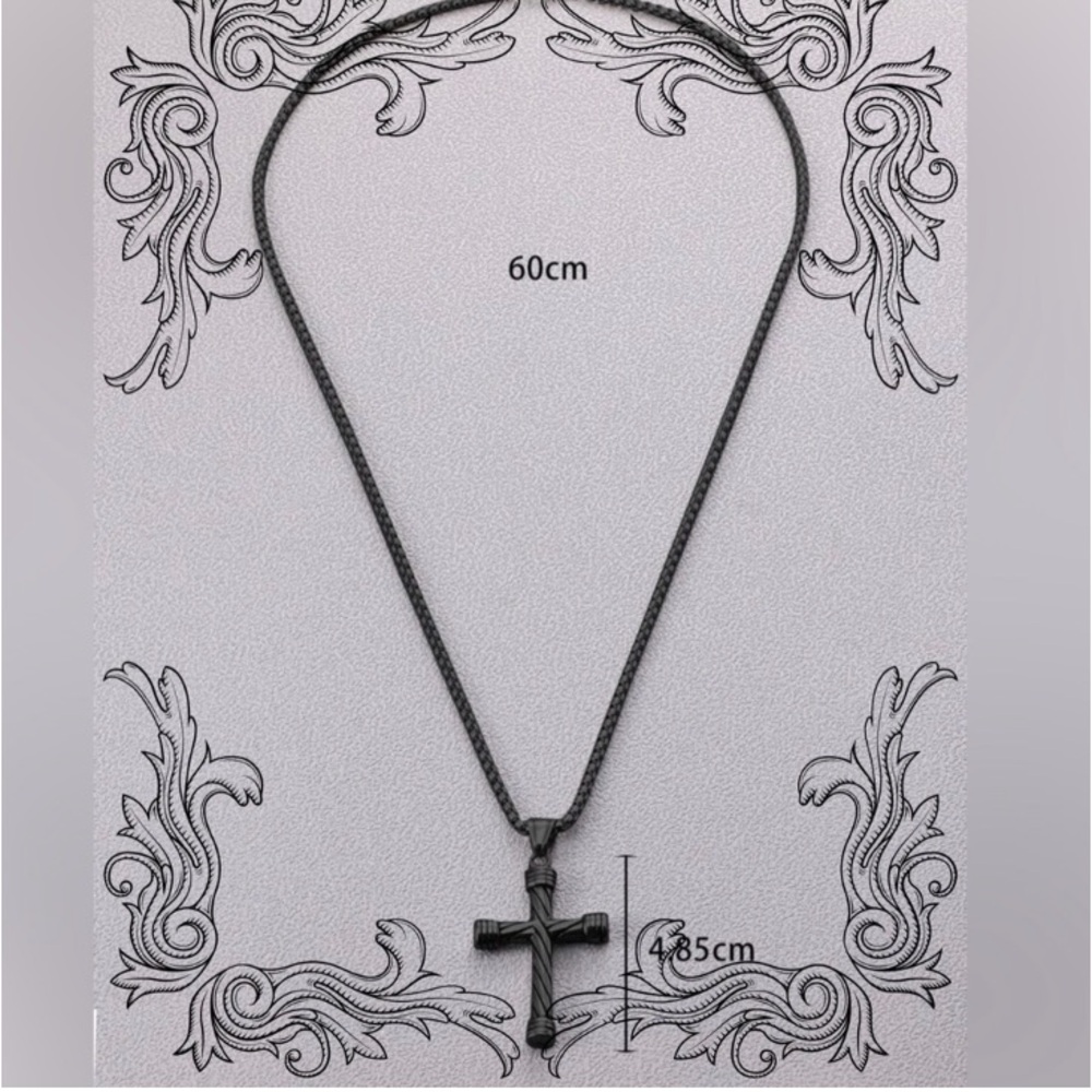† Men’s Chunky Black Ion Plated Stainless Steel Latin Cross Necklace - Picture 5 of 8